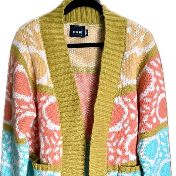 Anthropologie Sweaters - Anthropologie 𝑀𝑎𝑒𝑣𝑒 Multicolor Patterned Sweater Coat